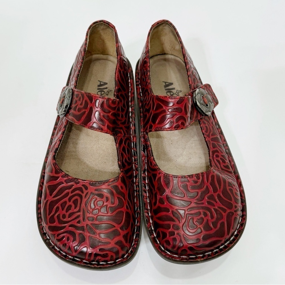 Algeria Paloma Wine Embossed Rose Mary Jane Shoe Size EU 36 US 6 - Picture 3 of 12